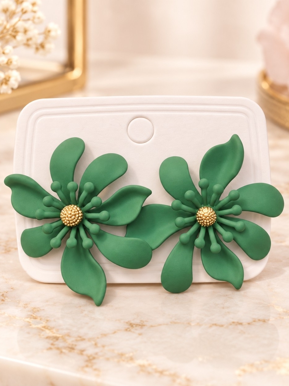 Green Floral Statement Earrings by